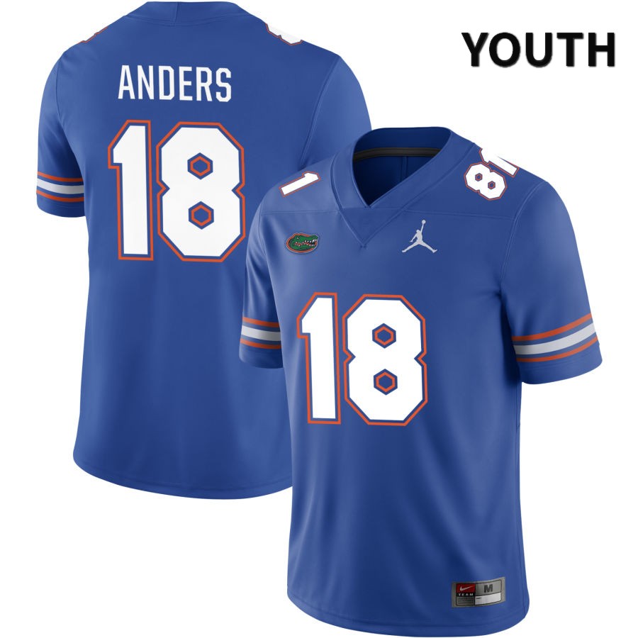 NCAA Florida Gators Jack Anders Youth #18 Jordan Brand Royal 2022 NIL Stitched Authentic College Football Jersey YWZ7464PW